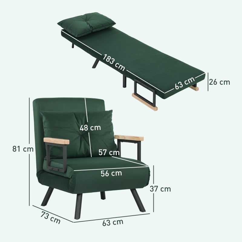 4-in-1 Single Chair Bed, Velvet-Feel Green
