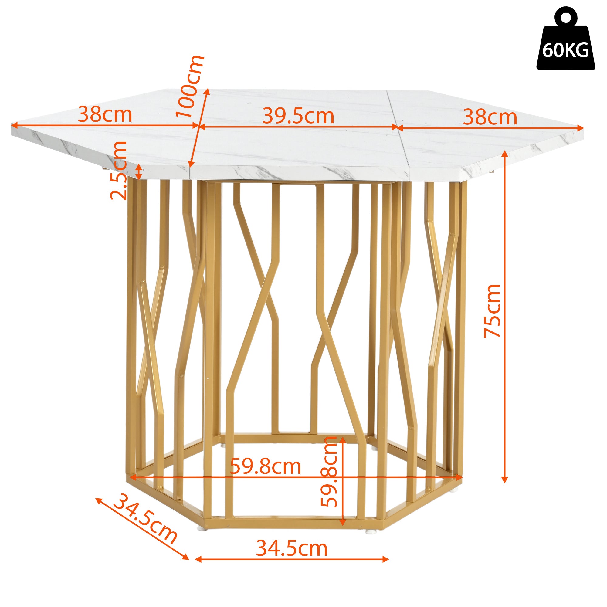 Dining Set (5-Piece) Modern Hexagonal Marble Table 4 Green Velvet Chairs Gold Legs