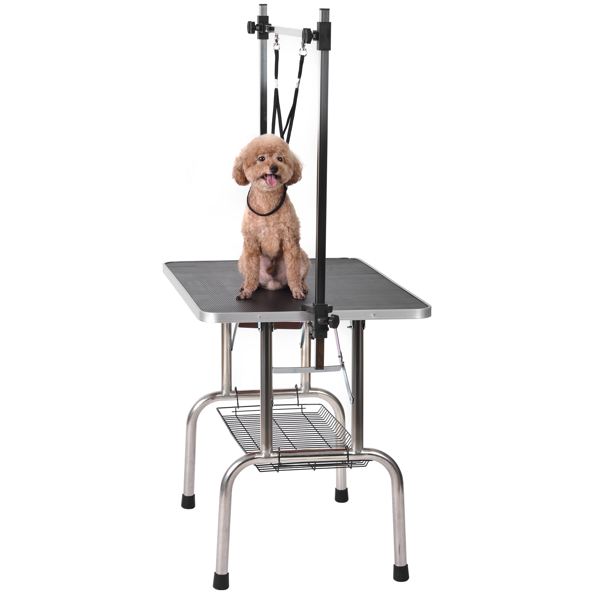 Professional Foldable Dog Grooming Table, Adjustable Arm Heavy-Duty 117cm, Black