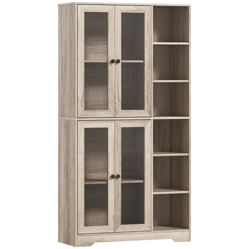 Multi-Storage Kitchen Cabinet with Glass Doors, Grey Wood-Effect