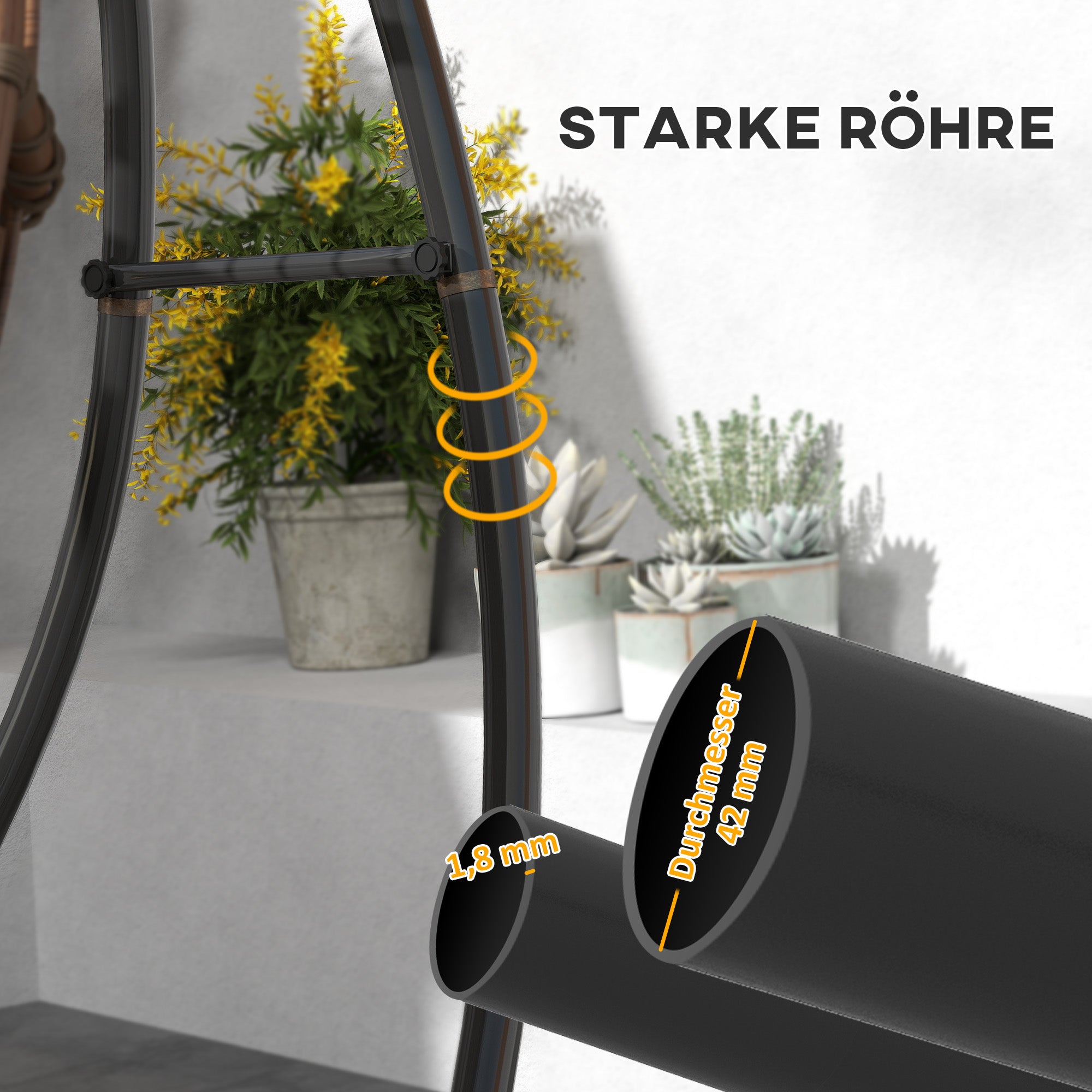 C-shaped Hanging Chair Stand, 150kg Indoor Outdoor Use, Metal Black