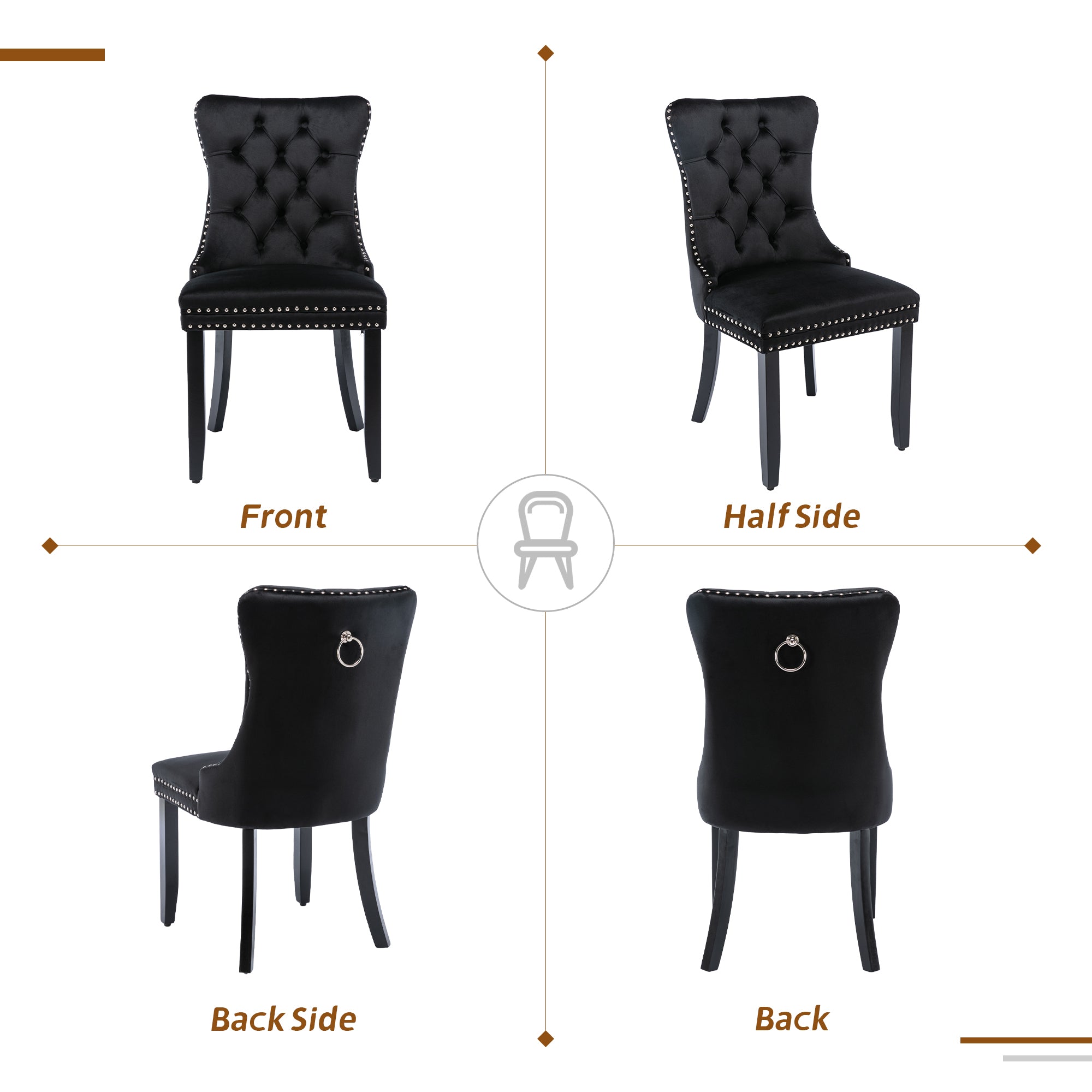 Modern Set of 2 Upholstered Velvet Dining Chairs, Button Tufted with Solid Wood Legs, Black