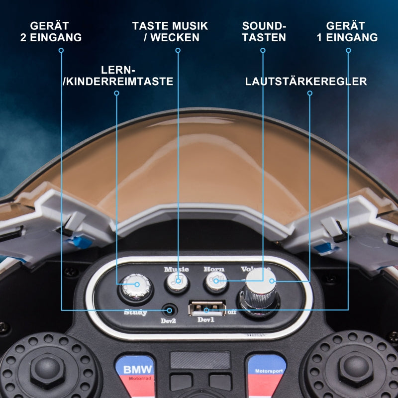 Children's Motorcycle, Electric, Headlights, 3 Music Modes, Blue