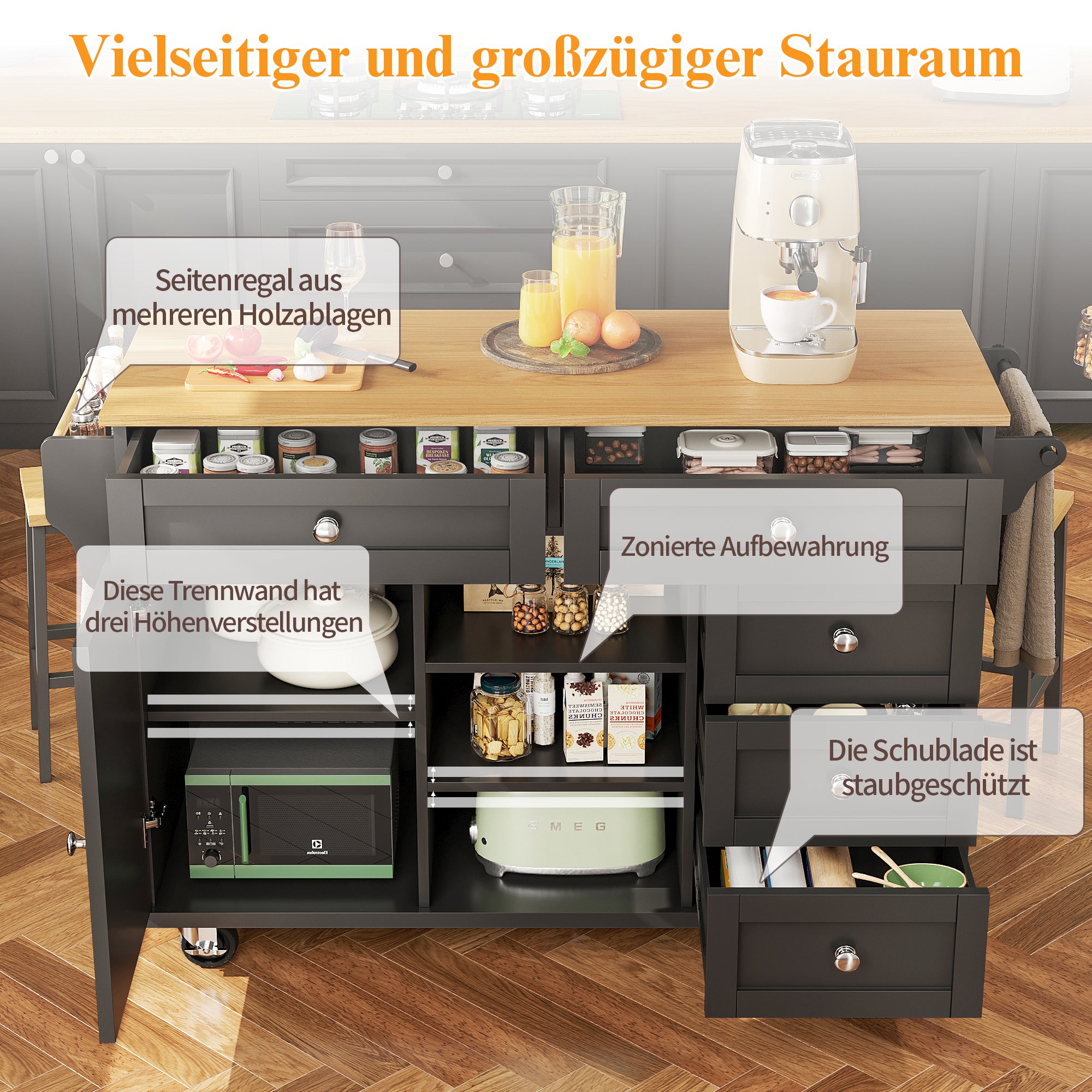 Dining Trolley 134x46x92cm Mobile & Stationary Storage Cabinet Black