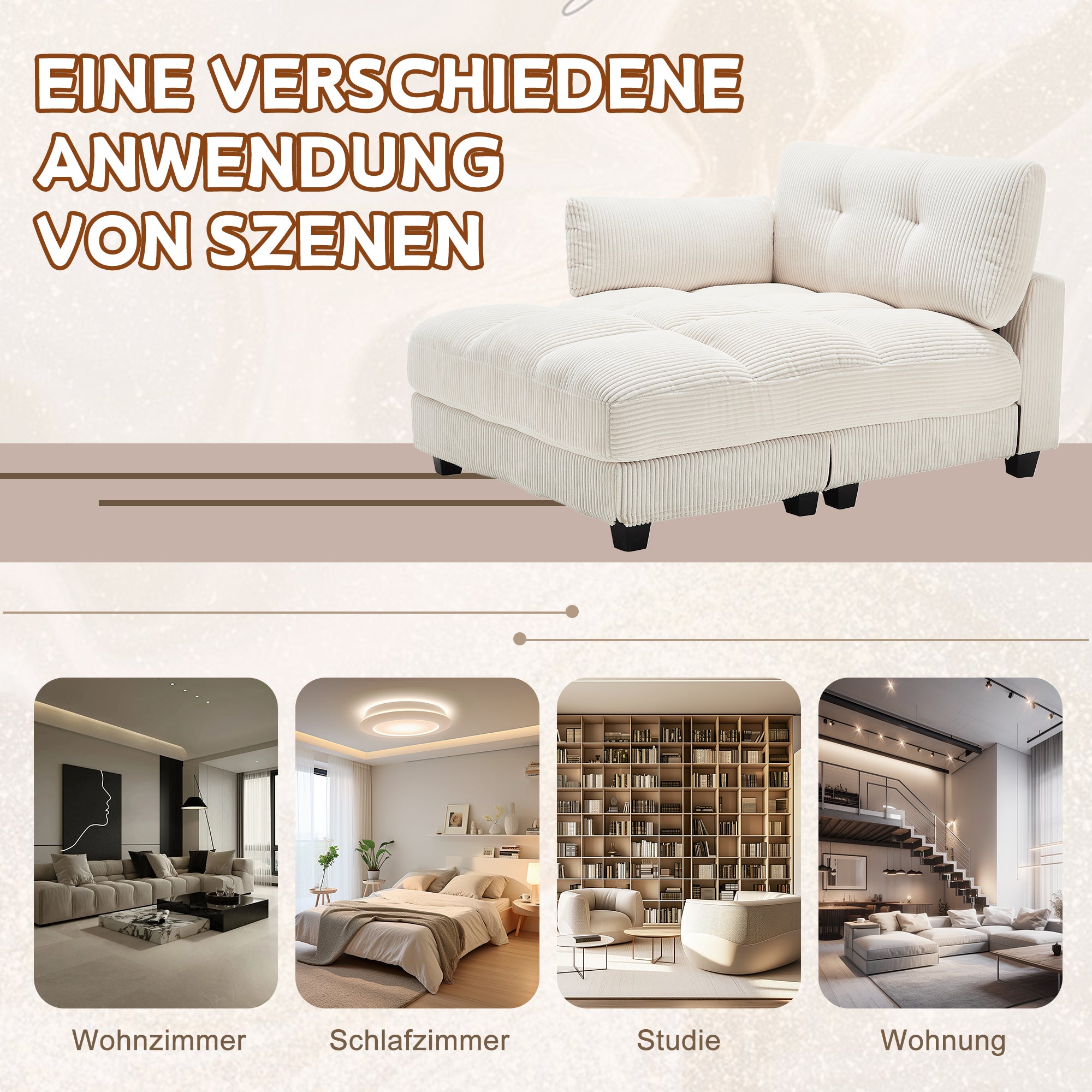 Palm Chair, Fluffy Striped Upholstery with Rolling Cushions & Side Pocket, Beige