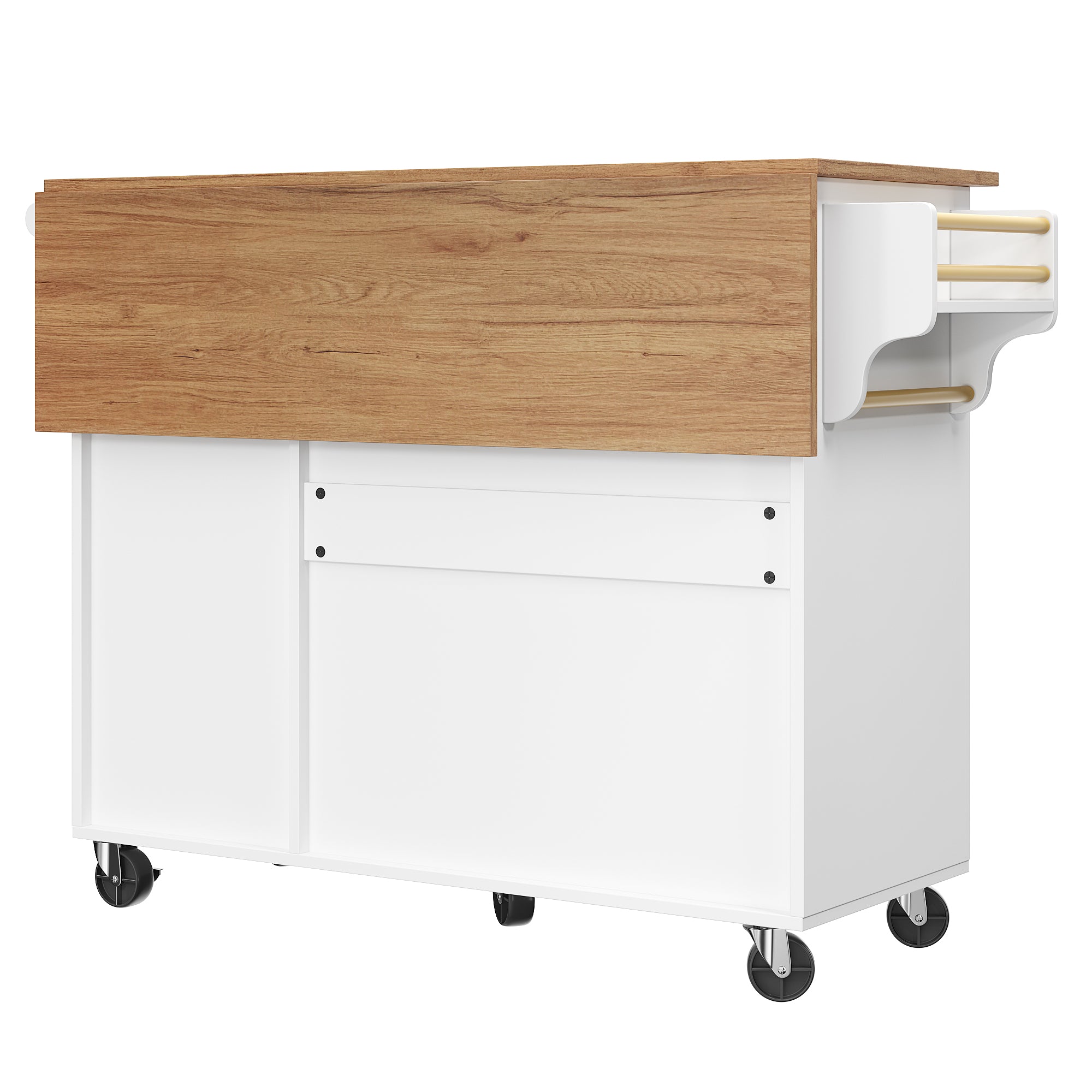 Kitchen Island Multifunctional Dining Table Removable Trolley Storage - White