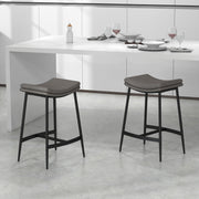 Breakfast Bar Stools Set of 2, Industrial Curved Seat Steel Frame, Microfibre Upholstered Grey