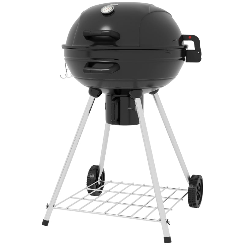 Charcoal Grill BBQ Camping with Grate, Wheels, Storage, Thermometer, Metal