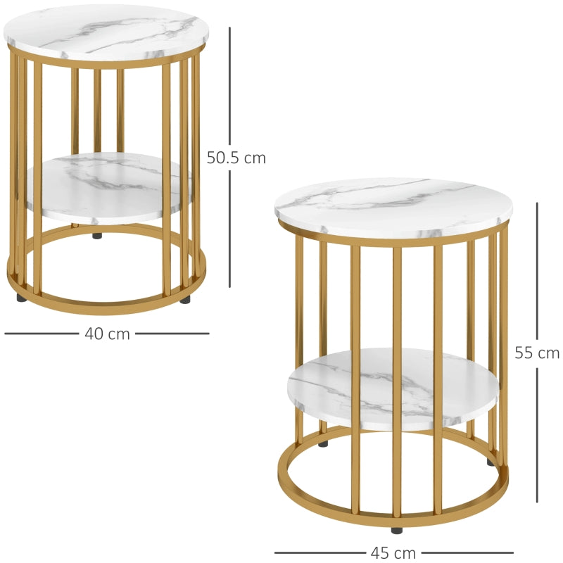 Coffee Tables Set of Two Marble-Effect White/Gold-Tone