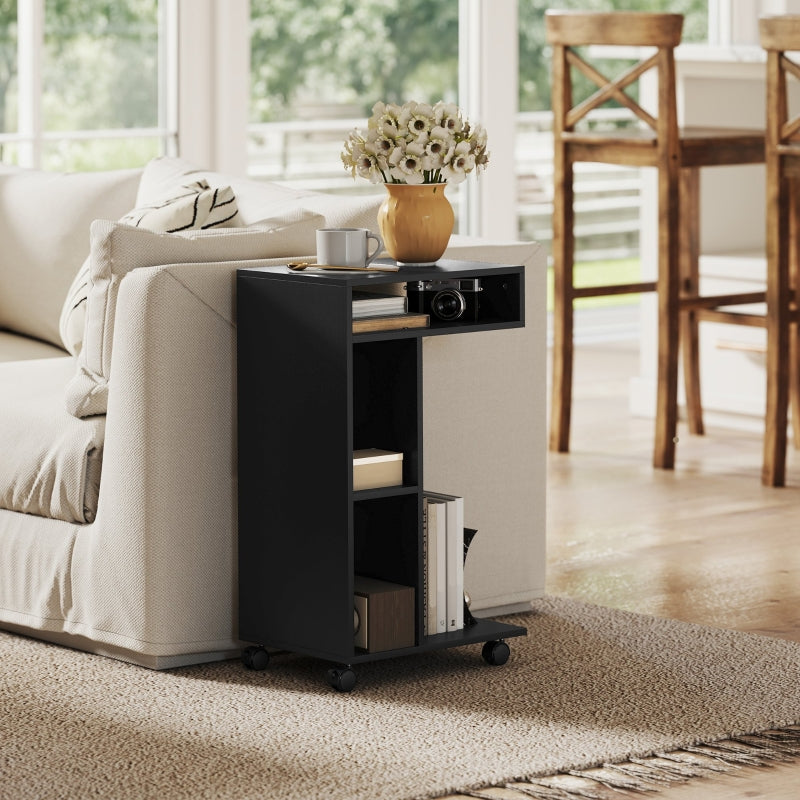 C-Shaped Serving Trolley 40x30x69cm 4 Wheels 3 Compartments - Black