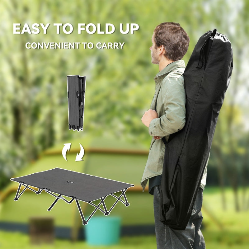 Double Camping Cot Bed, Portable Folding with Bag - Charcoal Grey