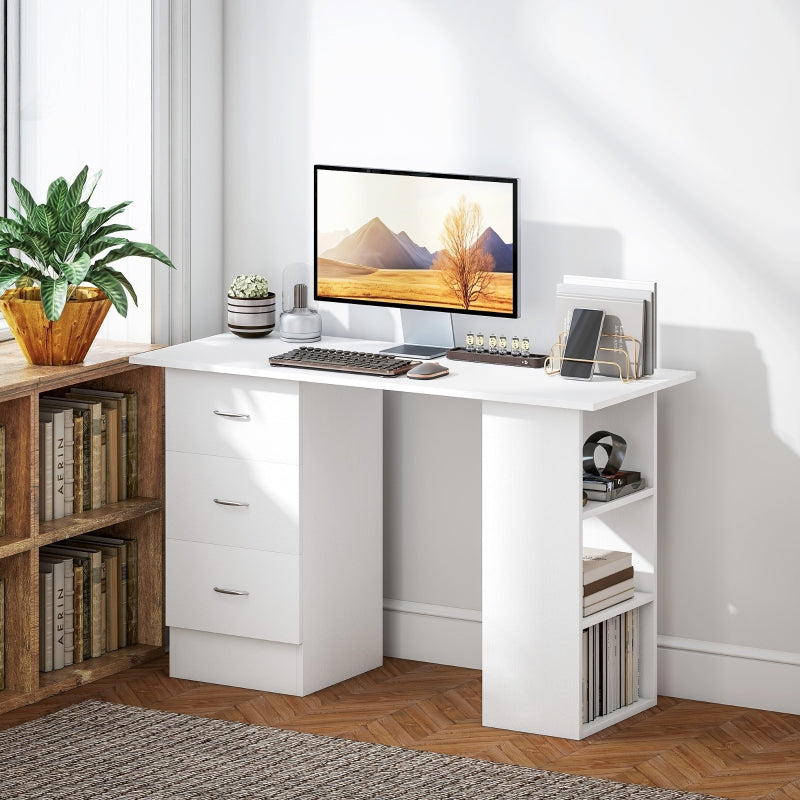 Computer Desk Writing Table PC Workstation with 3 Storage Shelves and Drawers White