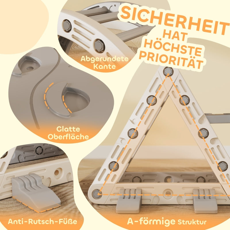 Indoor Climbing Frame 5-in-1 Triangle with Slide and Arch, Grey and White