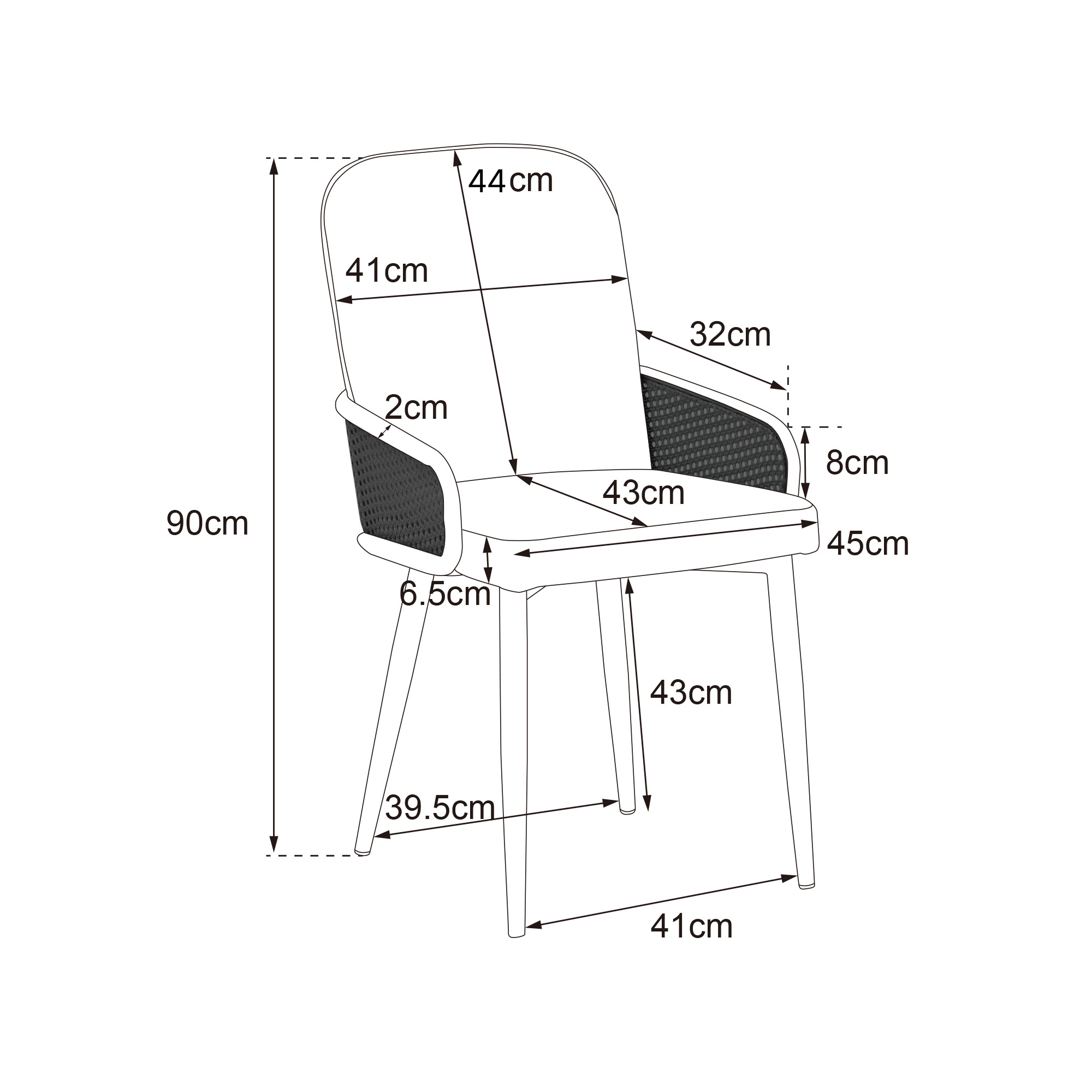 Velvet Dining Chair Set of 6 with Rattan Design and Metal Legs, Grey