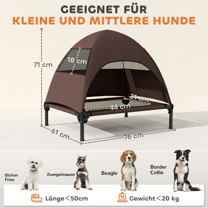 Outdoor Dog Bed with Roof, Raised for Medium Dogs, Coffee