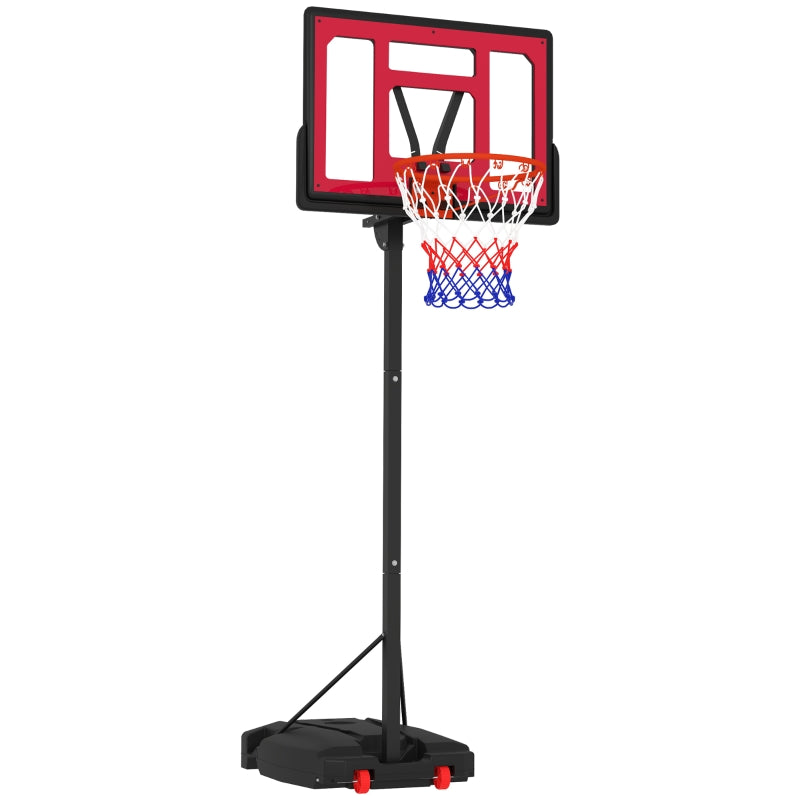Outdoor Basketball Hoop, 200-260 cm Height-Adjustable with Wheels, Red