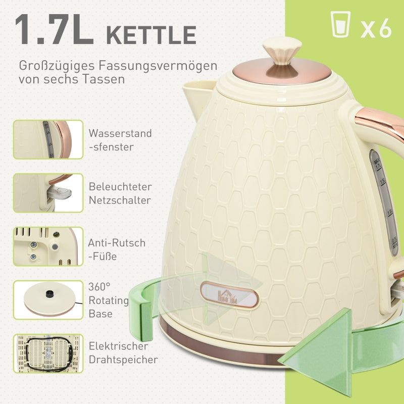 Kettle with Toaster 1.7L 4 Slices Breakfast Set, Beige