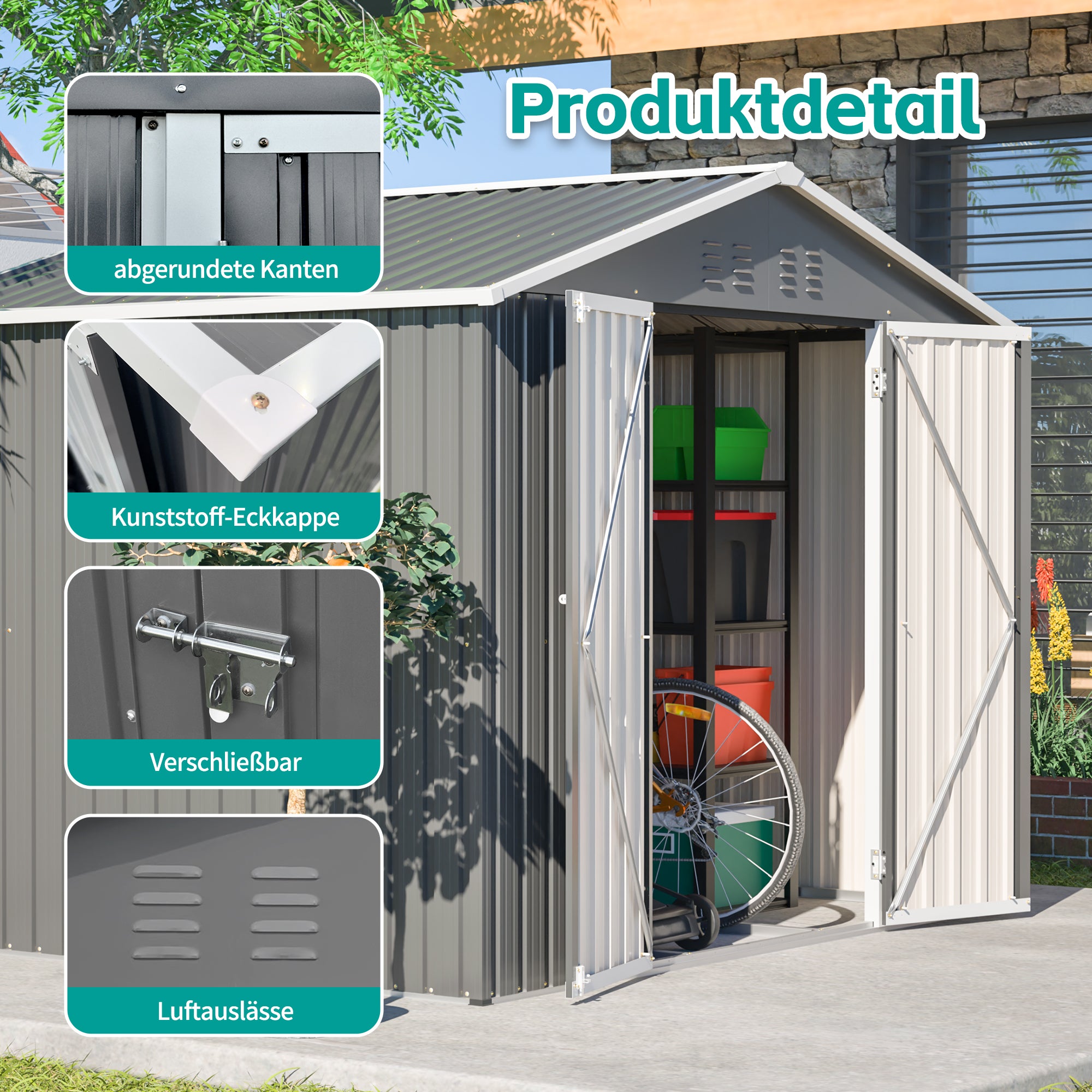 Metal Tool Shed, 8x6FT Folding Door, Anthracite Grey