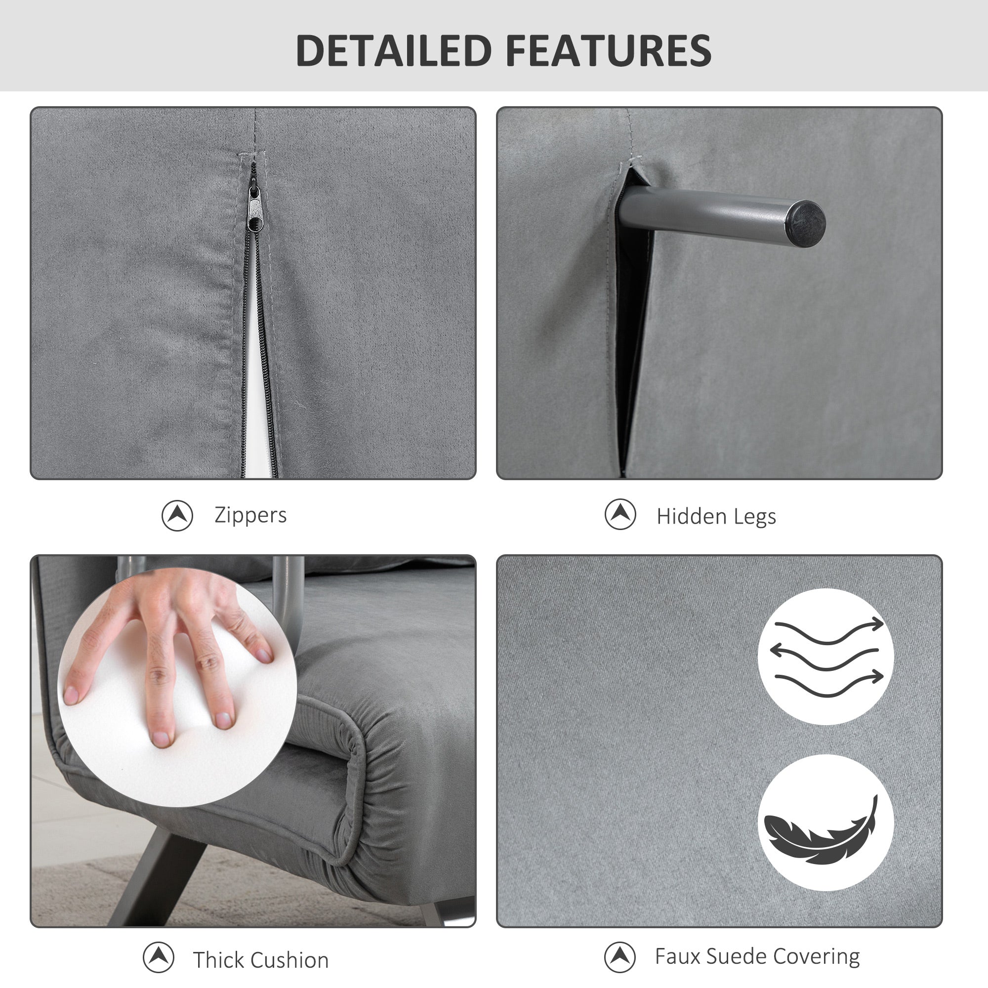 Two-Seater Click-Clack Sofa Bed Light Grey