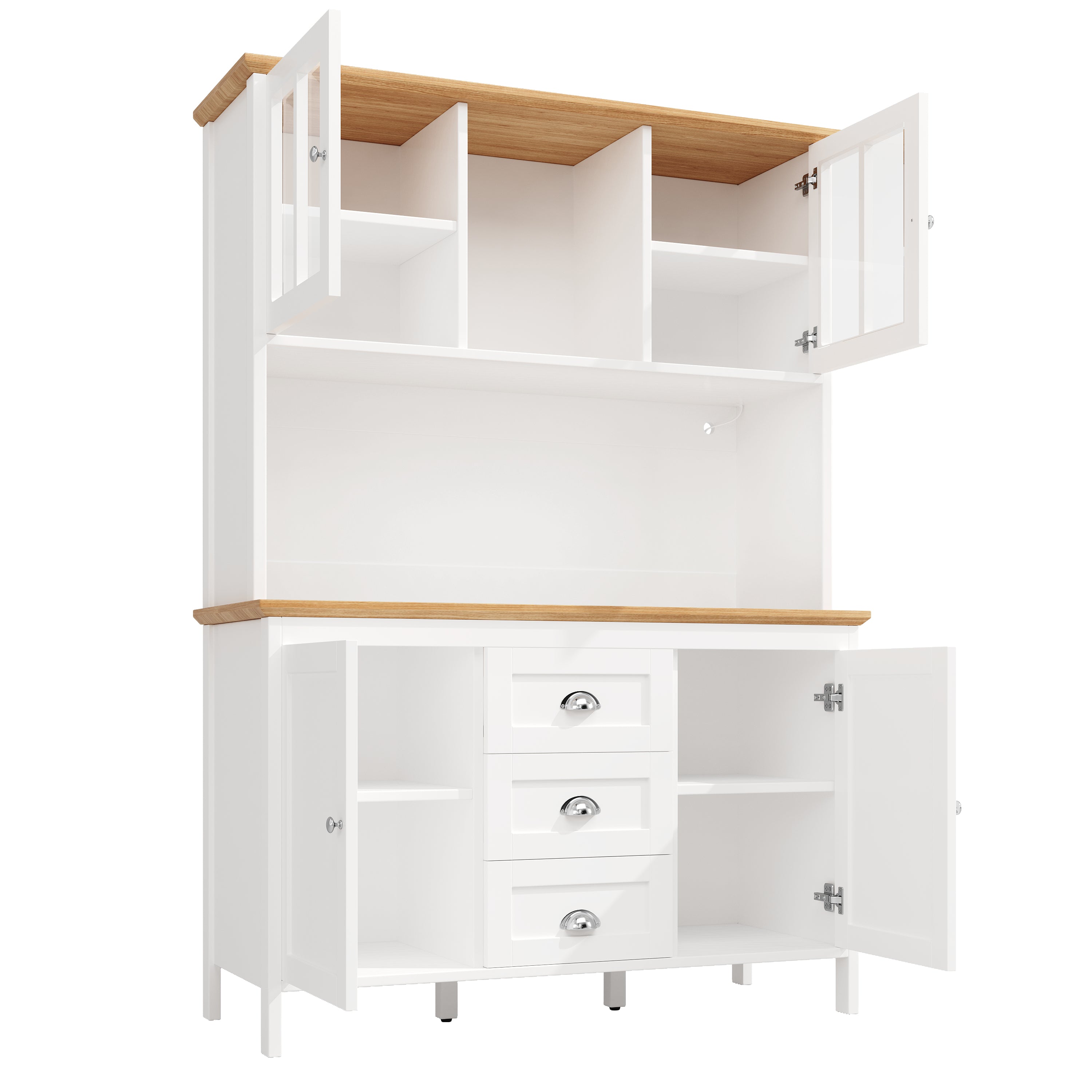 Tall Sideboard Cabinet with LED Lighting and 3 Drawers, White and Black