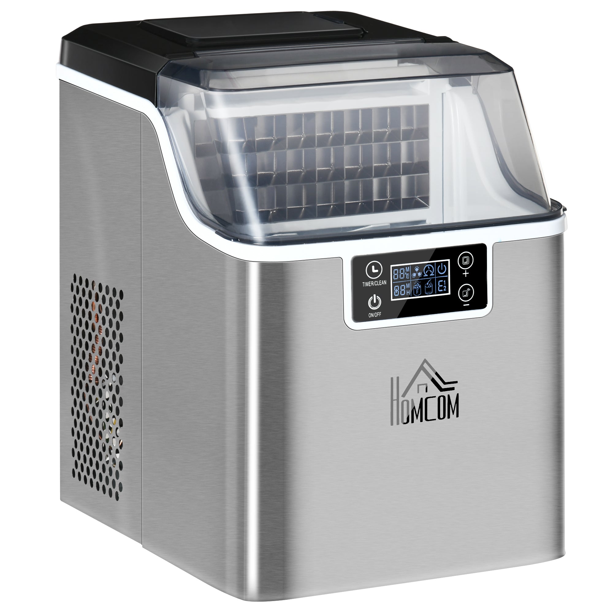 Ice Cube Maker, 20 kg/24h, 2.3L/3.2L, Automatic Cleaning, Stainless Steel, Silver