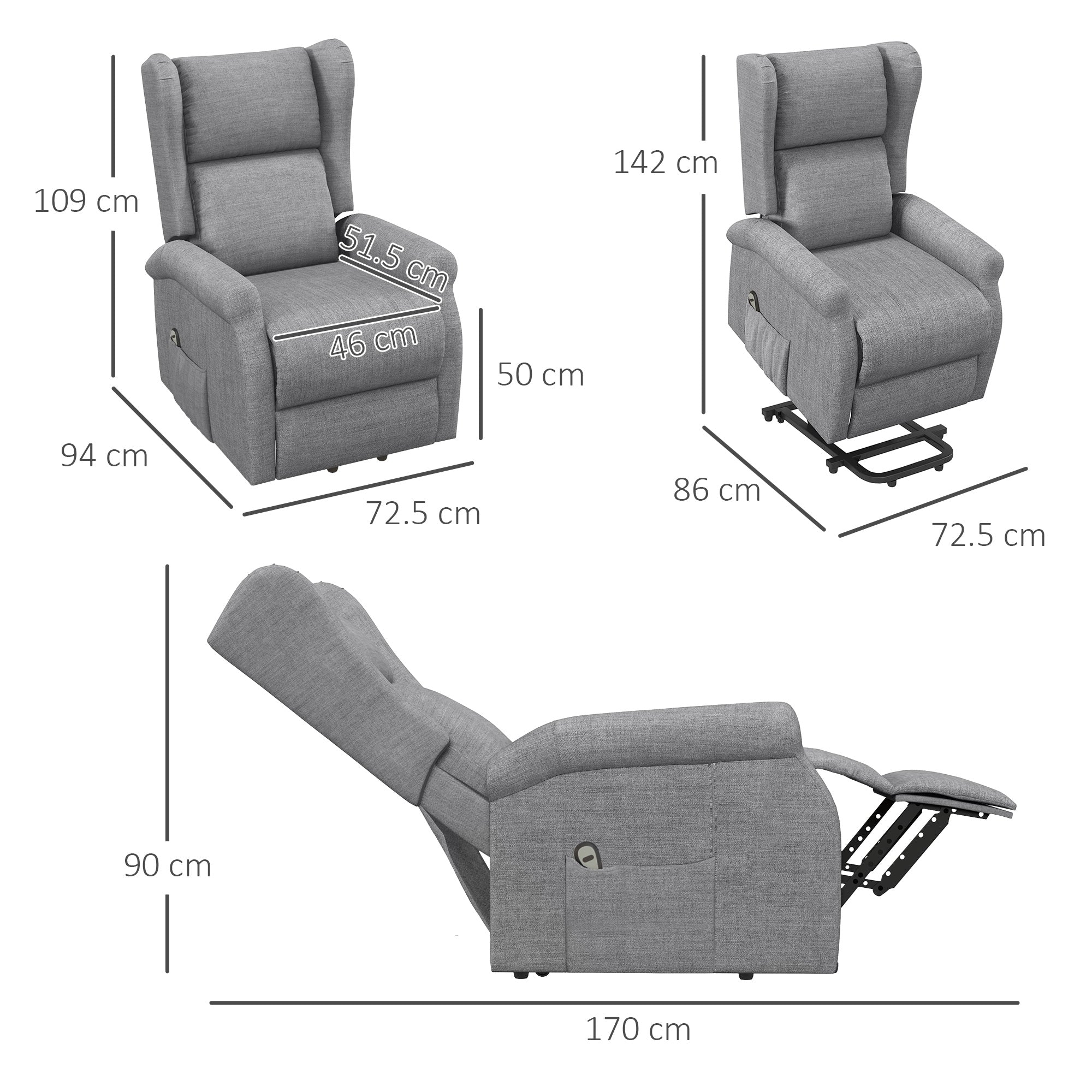 Power Lift Recliner Armchair, Electric Lift Chair for Elderly, Fabric, Grey