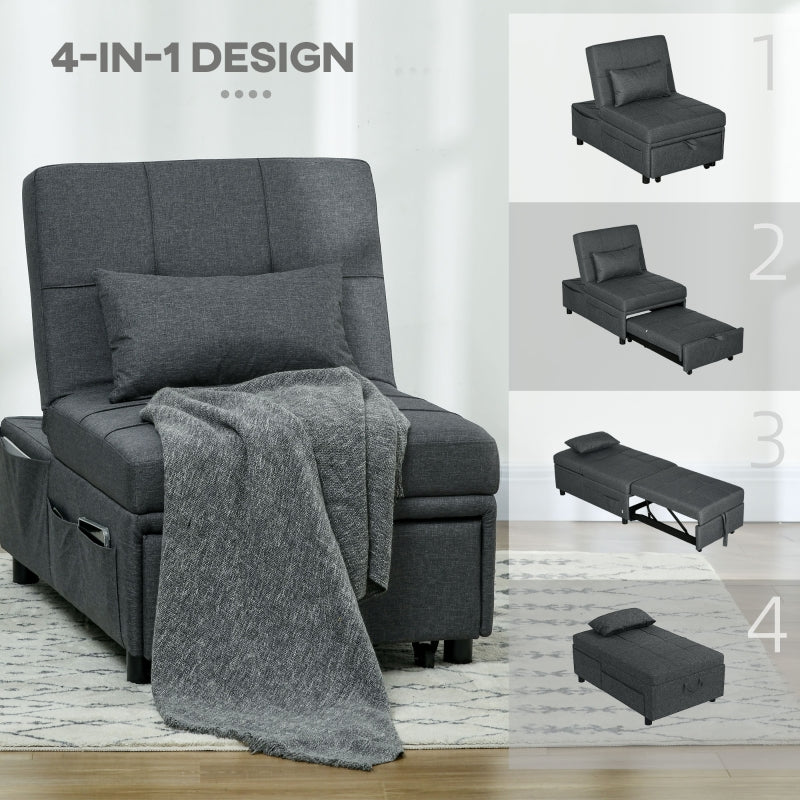 Convertible Chair Bed, 4-in-1 Sleeper Sofa Recliner, Grey
