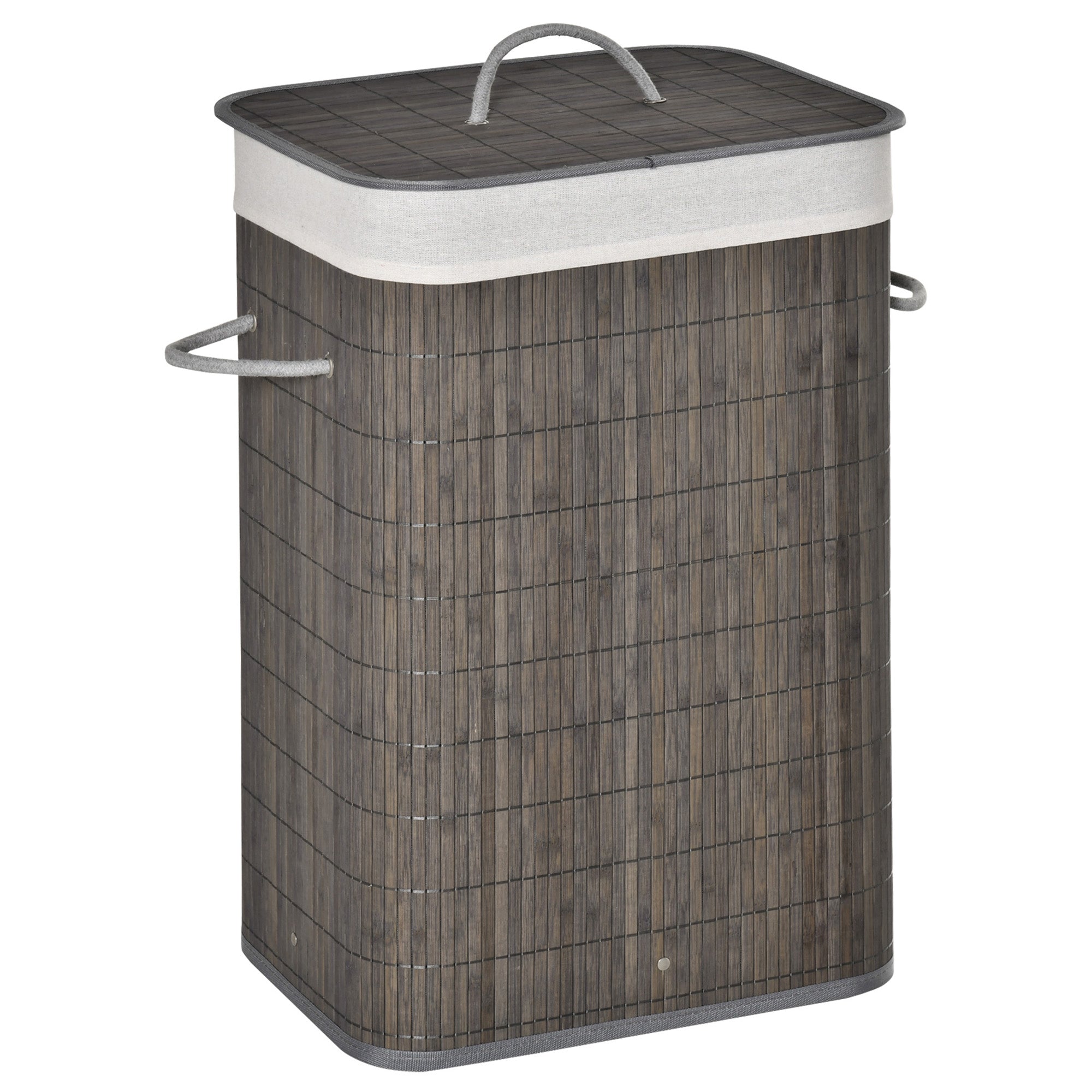 Bamboo Laundry Basket 83L with Lid, Handles, Removable Bag, Gray