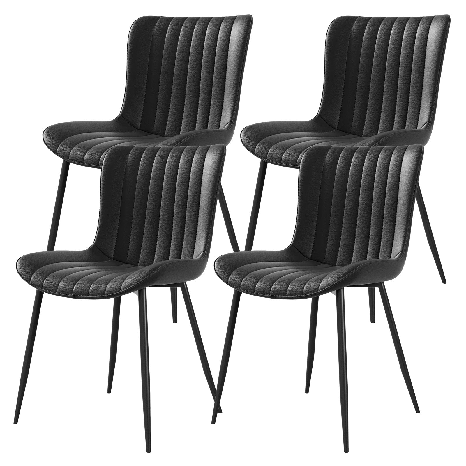 Dining Chairs Set of 4 Modern Armchairs Black Faux Leather
