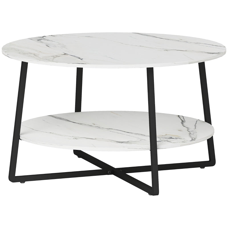 Two-Tier Marble-Effect Coffee Table - White/Black