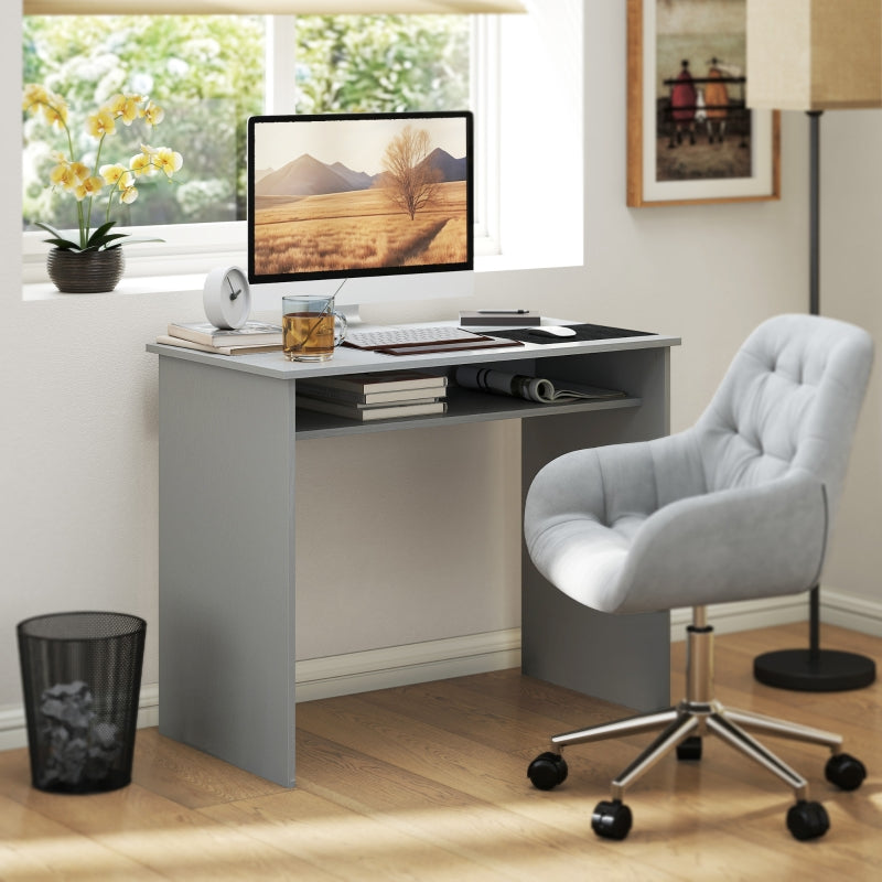 Modern Computer Desk, Small Writing Desk with Storage Shelf, Grey