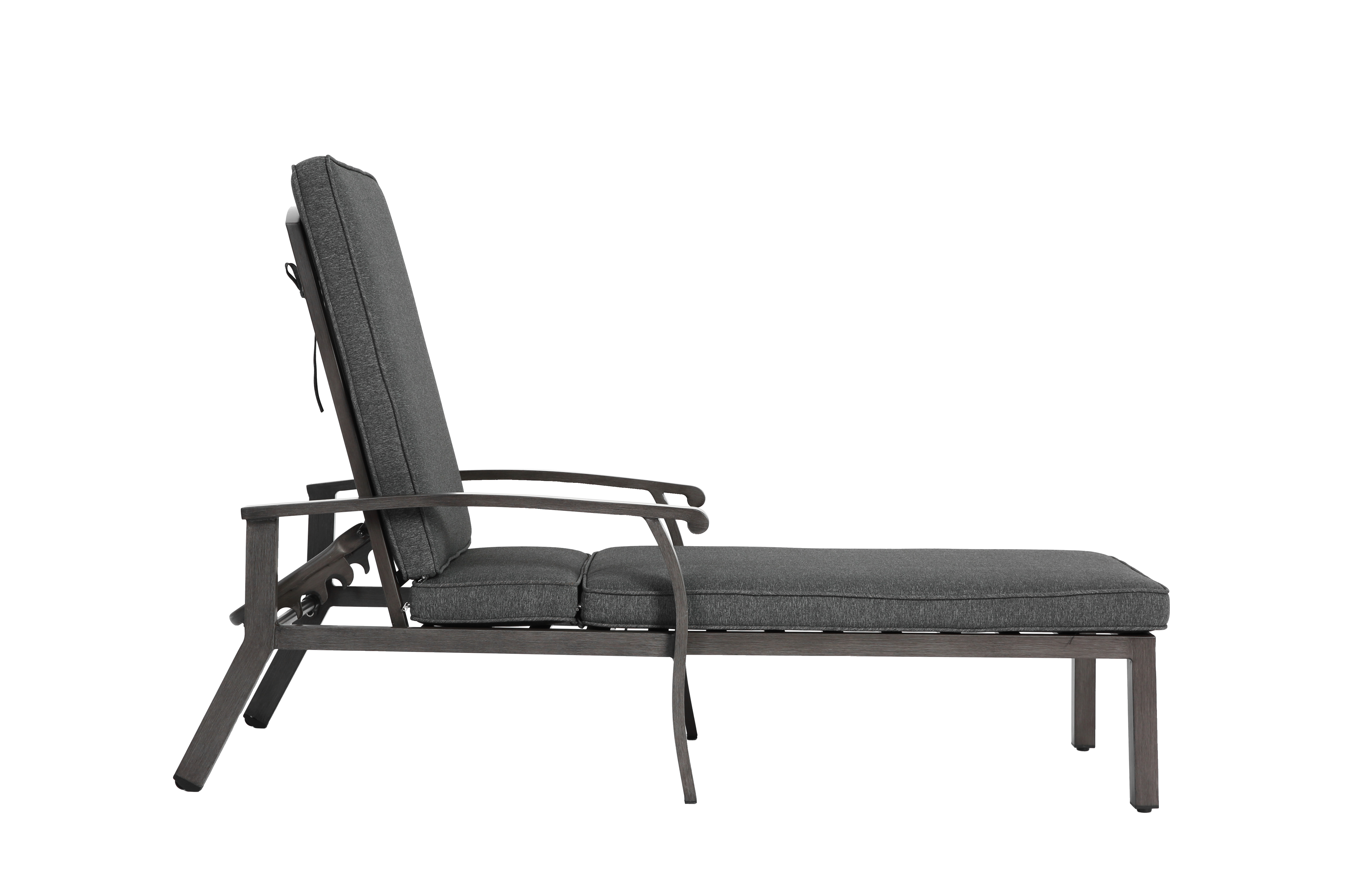 Lounge Patio Chair, Adjustable Reclining with Gray Cotton Cushion