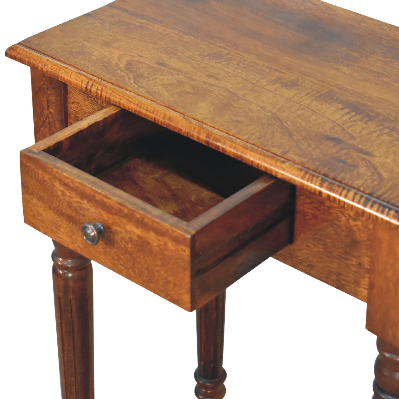 Writing Desk, Chestnut Turned Leg 1 Drawer, Solid Wood Dark Brown