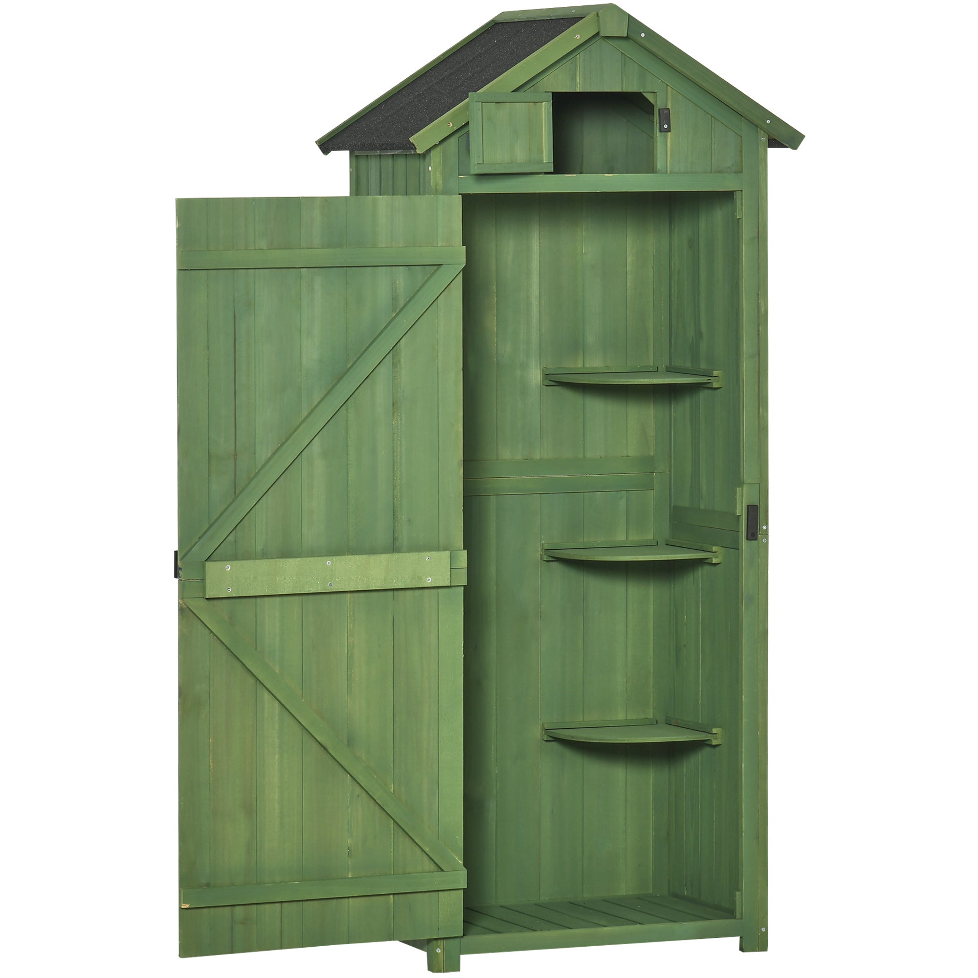 Small Shed, Tall Slim Garden Shed with 3 Removable Shelves, Wooden Green