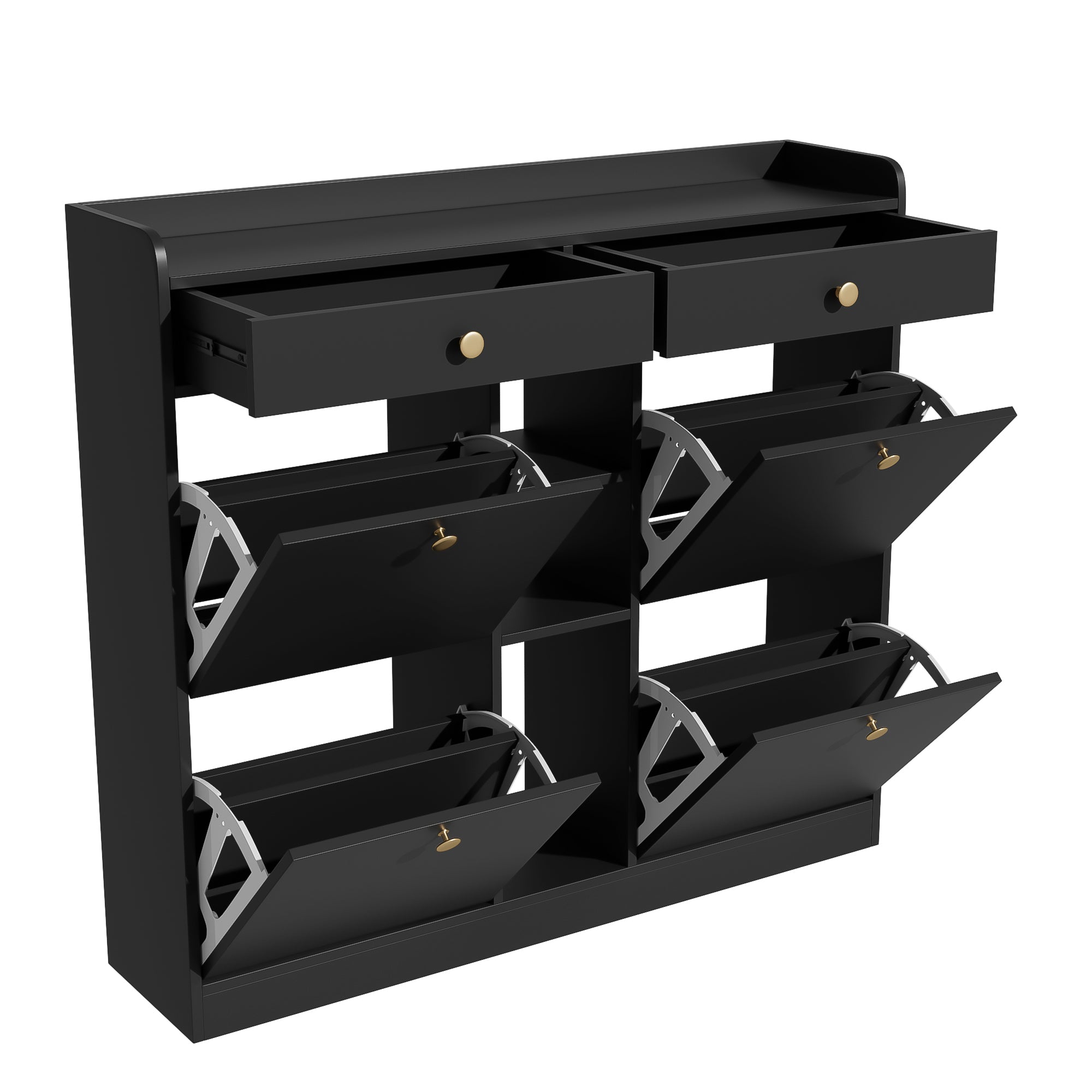 Shoe Cabinet, 4-Door, 2-Drawer, 3-Compartment, Black