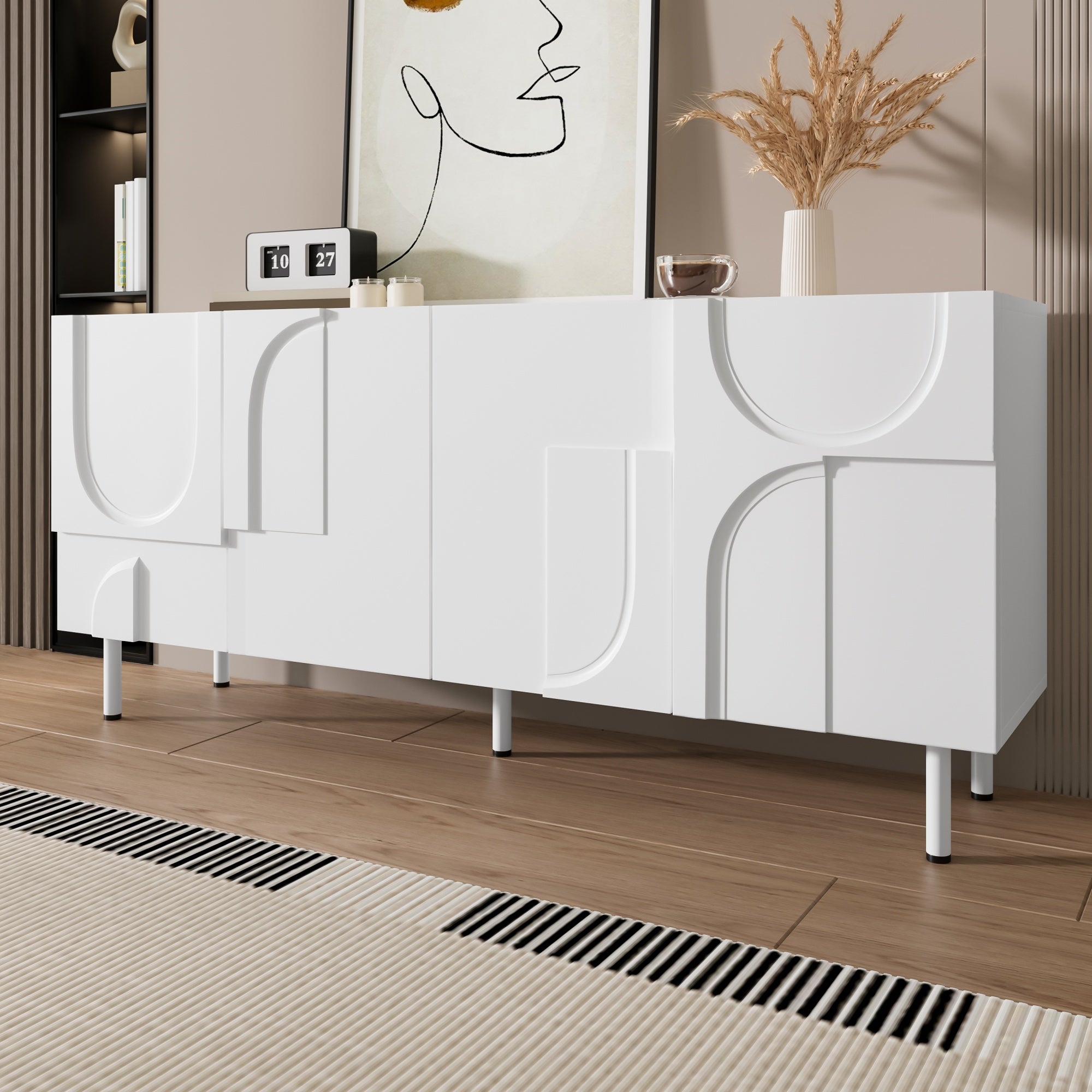 Sideboard Geometric Designer Multiple Storage White