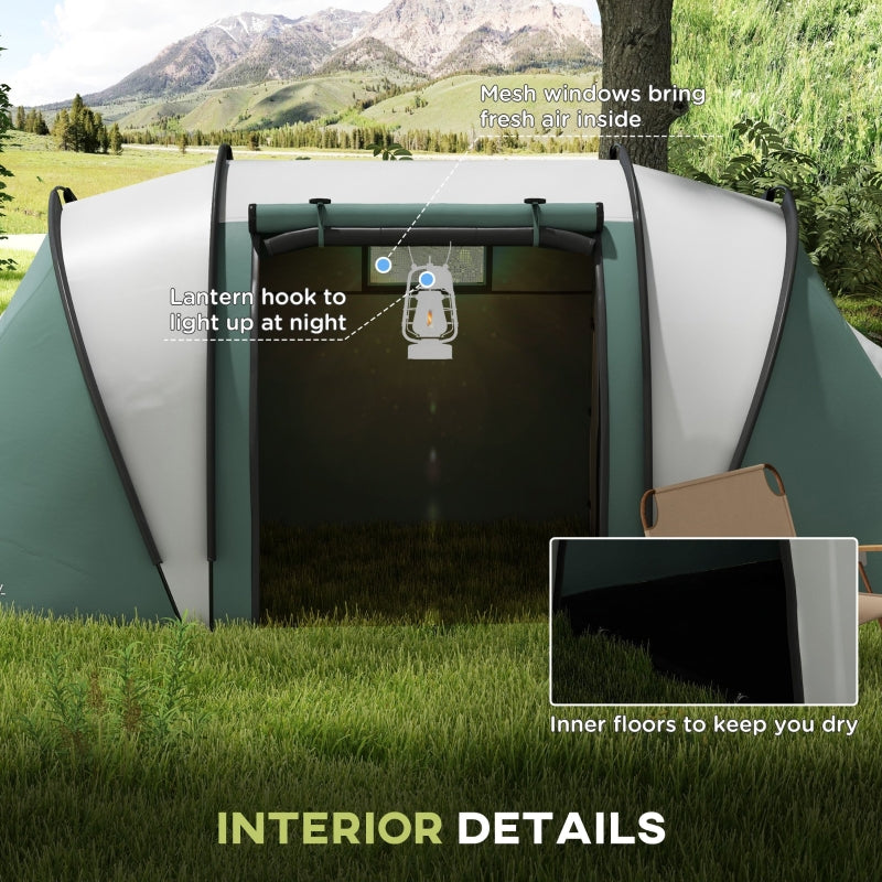 Camping Tent, 2 Bedrooms, Living Area, 3000mm Waterproof Family, Dark Green