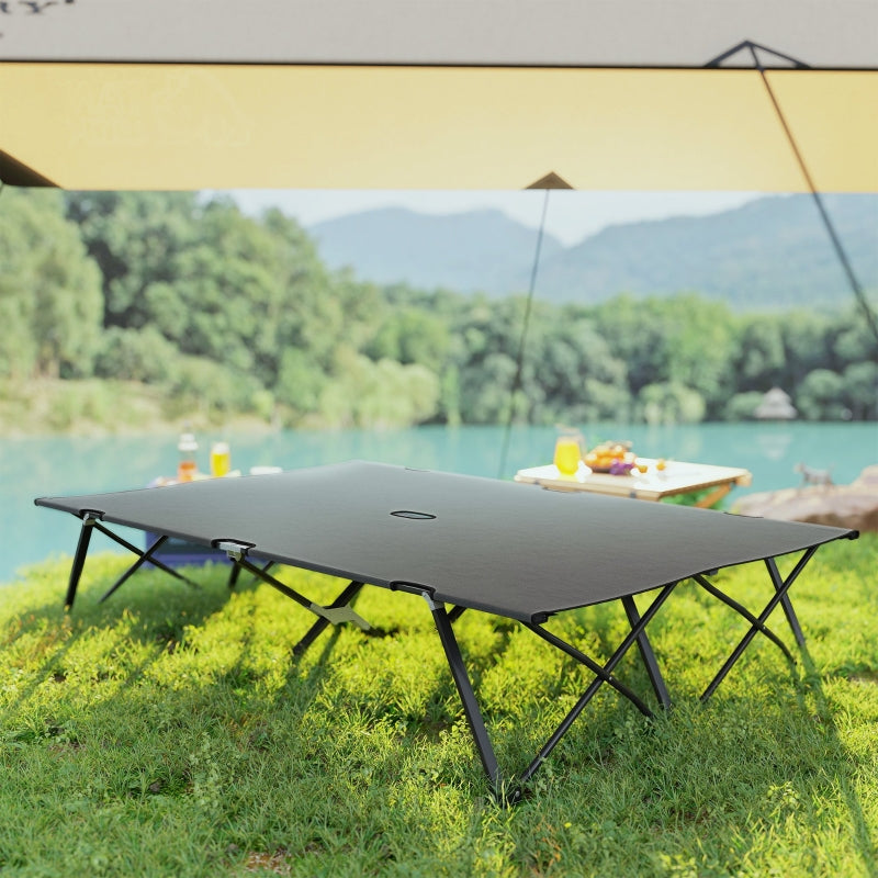Double Camping Cot Bed, Portable Folding with Bag - Charcoal Grey