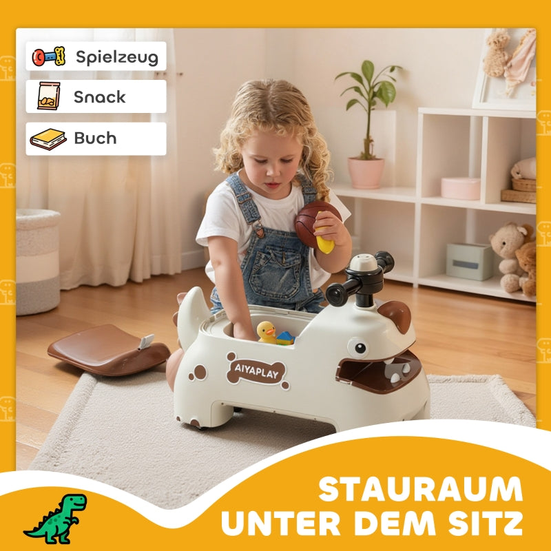 Dinosaur Push Car with Steering Wheel, Lights and Sounds, Cream White and Brown