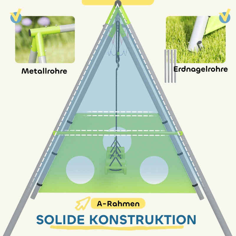 AIYAPLAY 3 in 1 Swing Set, Outdoor with 2 Swings, Basketball Hoop, Soccer Goal, Metal Frame