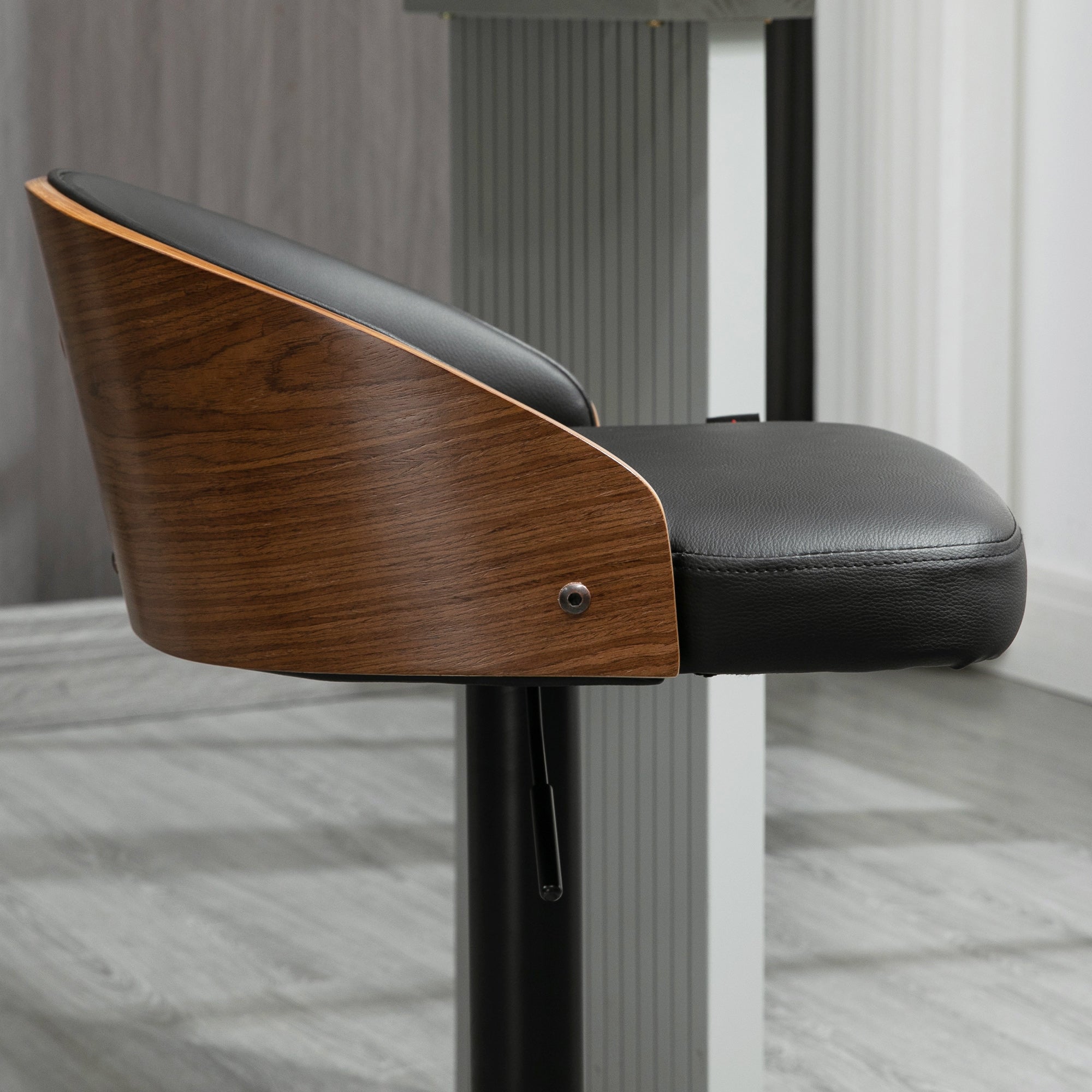 Bar Stools, Swivel Height-Adjustable with Footrest, Faux Leather Wood