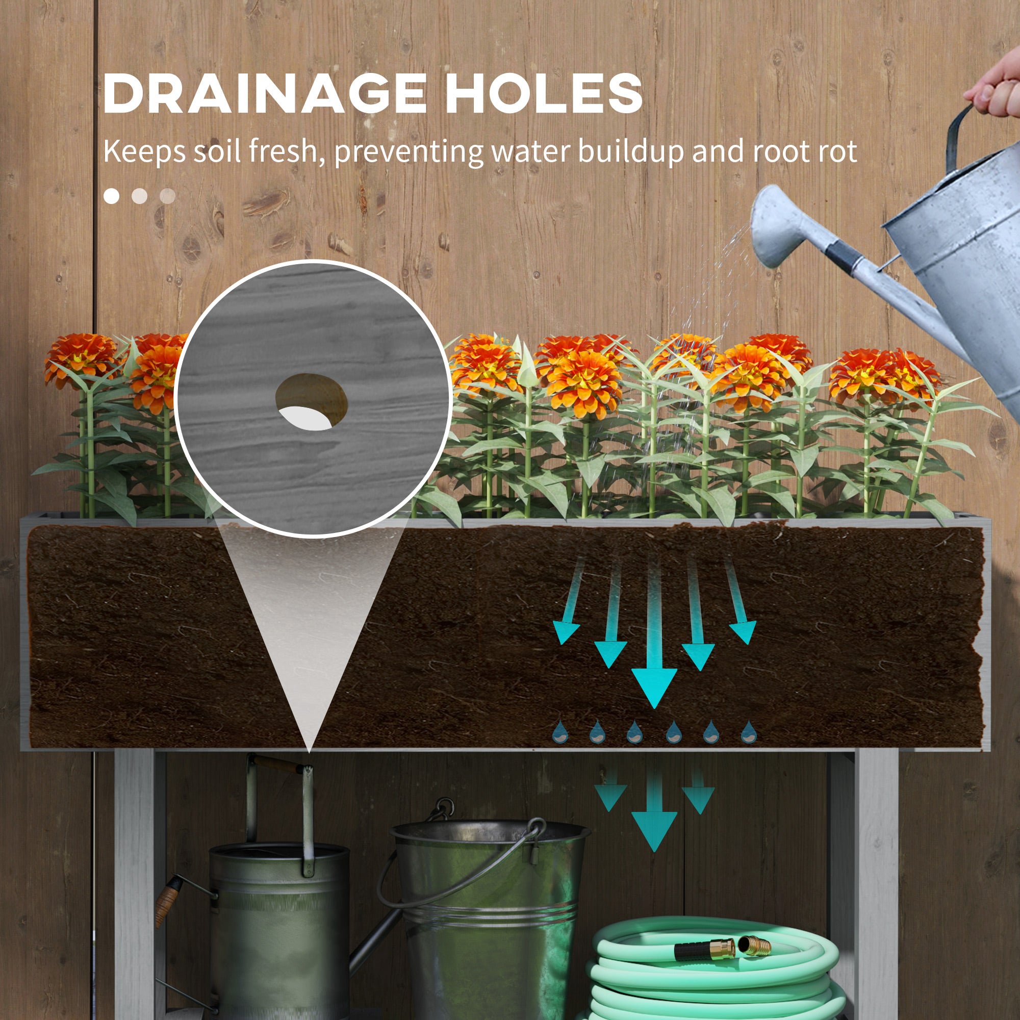 Wooden Two-Tier Raised Planter for Garden Herbs Vegetables, Grey