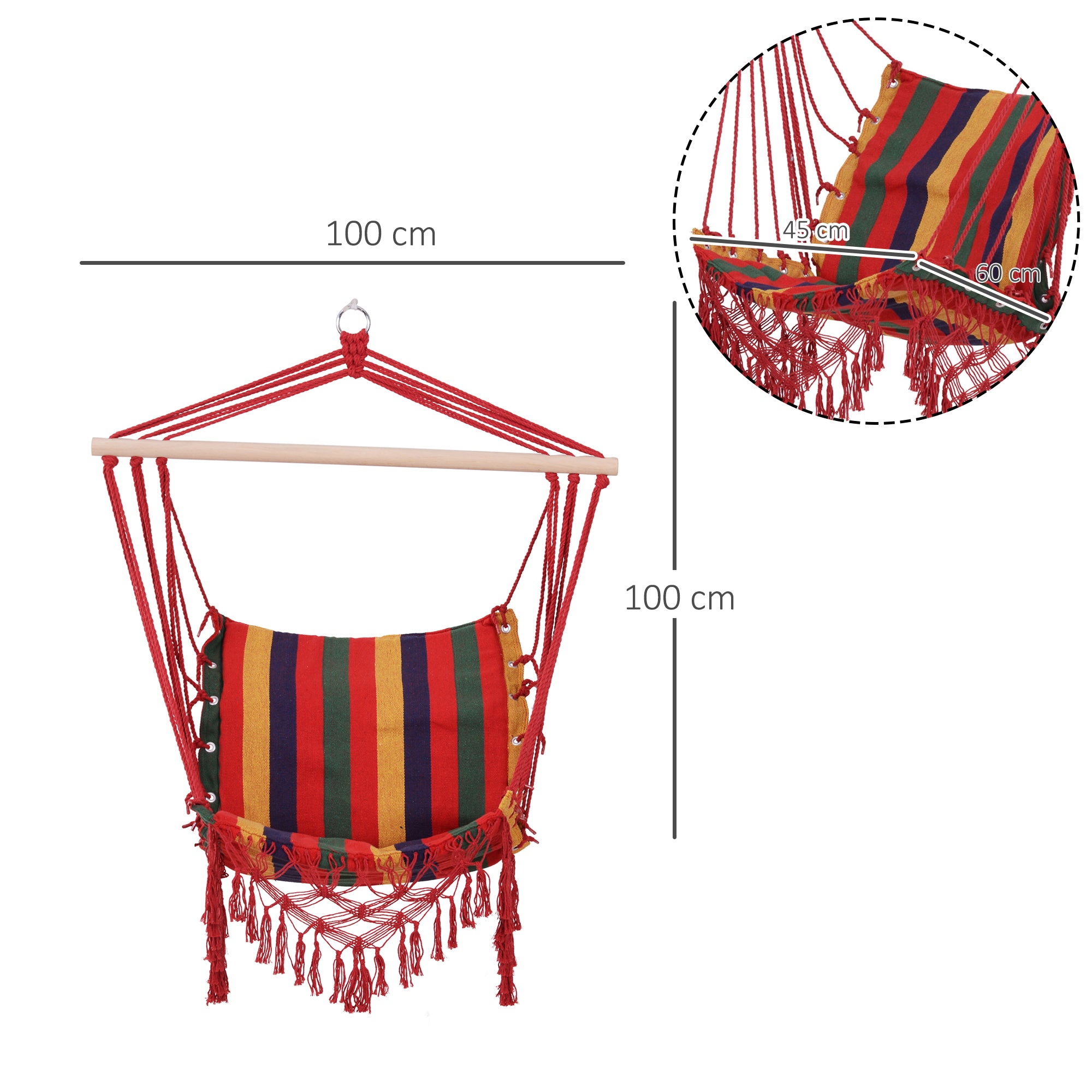 Hammock Chair Swing Hanging Seat Indoor Outdoor Cotton Polyester Multicolor