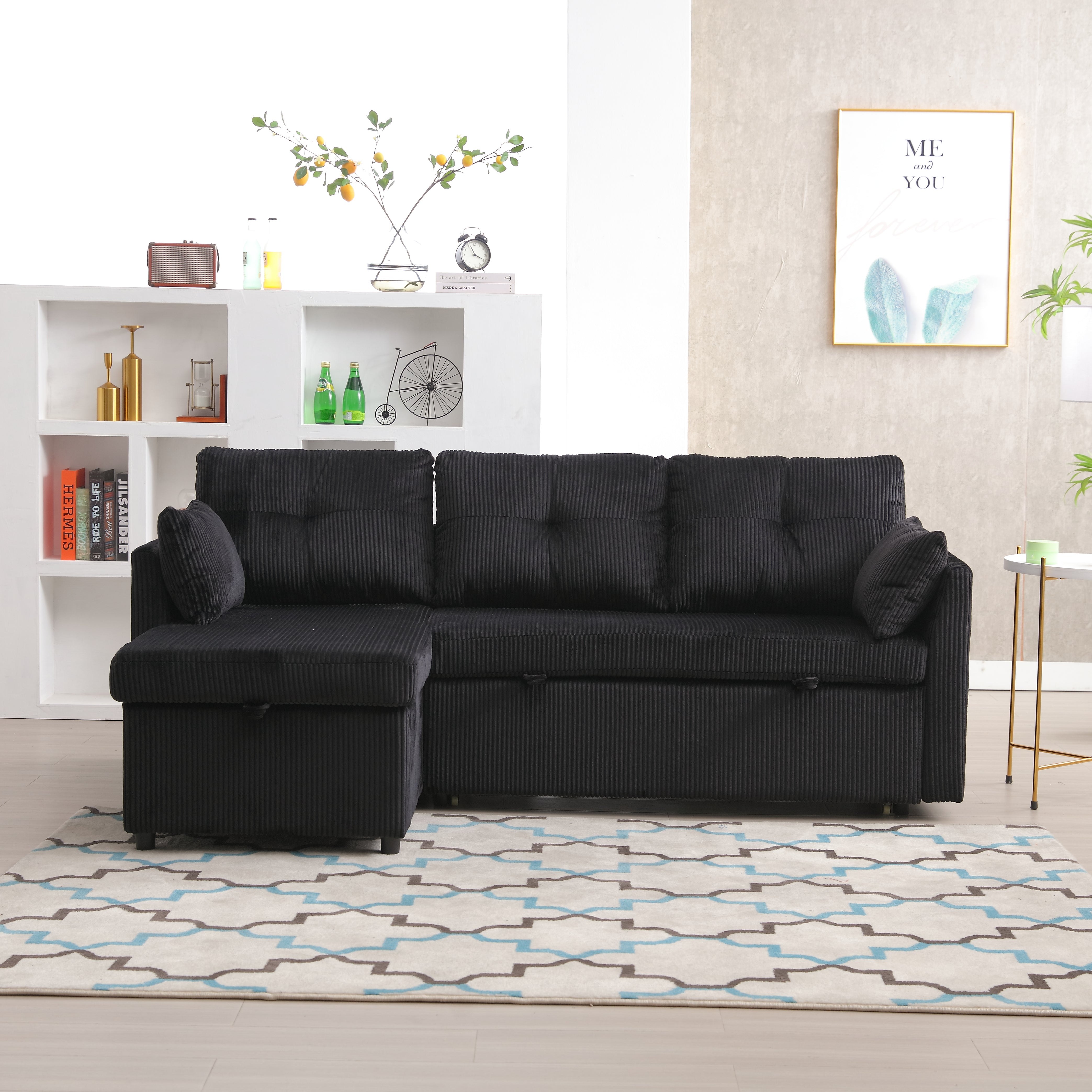 Sofa Bed, Multi-functional with Storage & Pull-Out Bed, L-Shaped Sectional