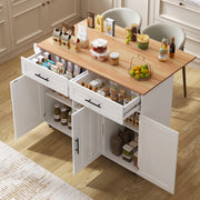 Dining Table Trolley/Sideboard, Folding Top Kitchen Island 5 Wheels 2 Drawers, White