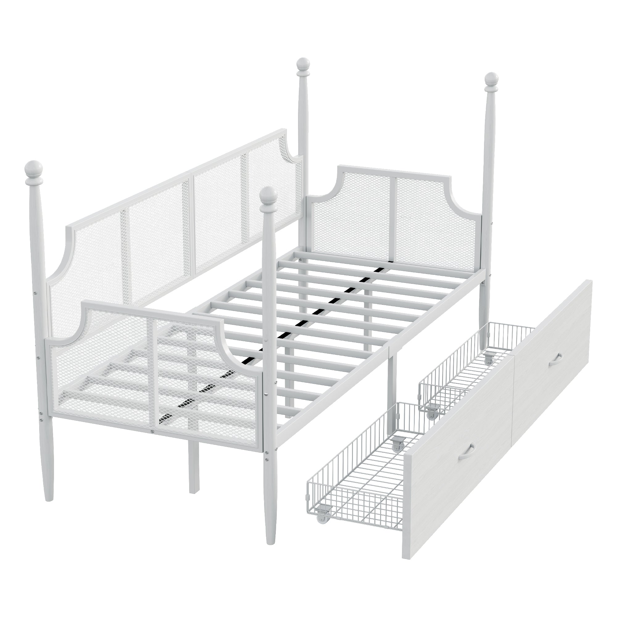 Iron Sofa Bed, 90x200 Vintage Mesh with Storage, White