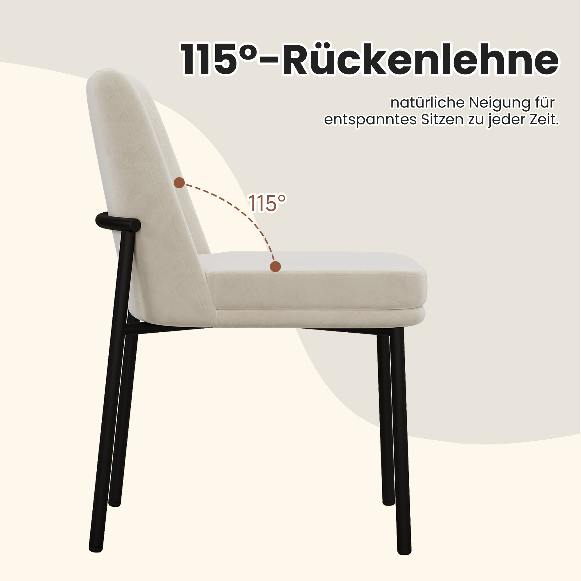 Dining Chairs, Set of 6, Thickened Cushions, Metal Legs, Modern Minimalist, Beige Velvet