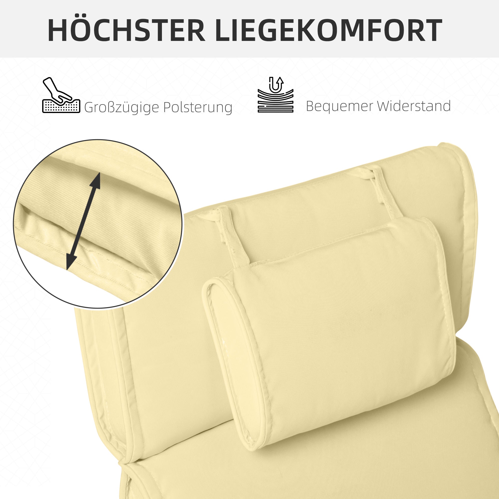 Lounger Cushion, Garden Lounger Upholstery, Polyester Cotton, Cream White