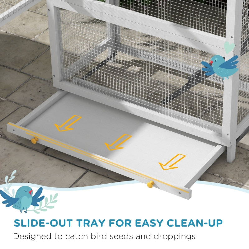 Wooden Bird Cage with Stand, for Finches, Parakeets, Small Birds - Grey