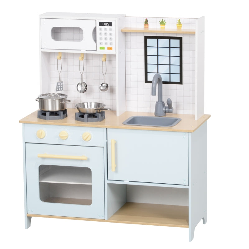 AIYAPLAY Play Kitchen Set with Microwave, Stove, Oven, Utensils, blue